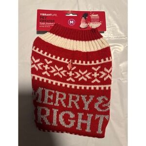 Vibrant Life Medium Dog Pet Sweater Red White Holiday Merry Bright